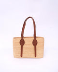 Large Raffia Market Tote With Natural Leather