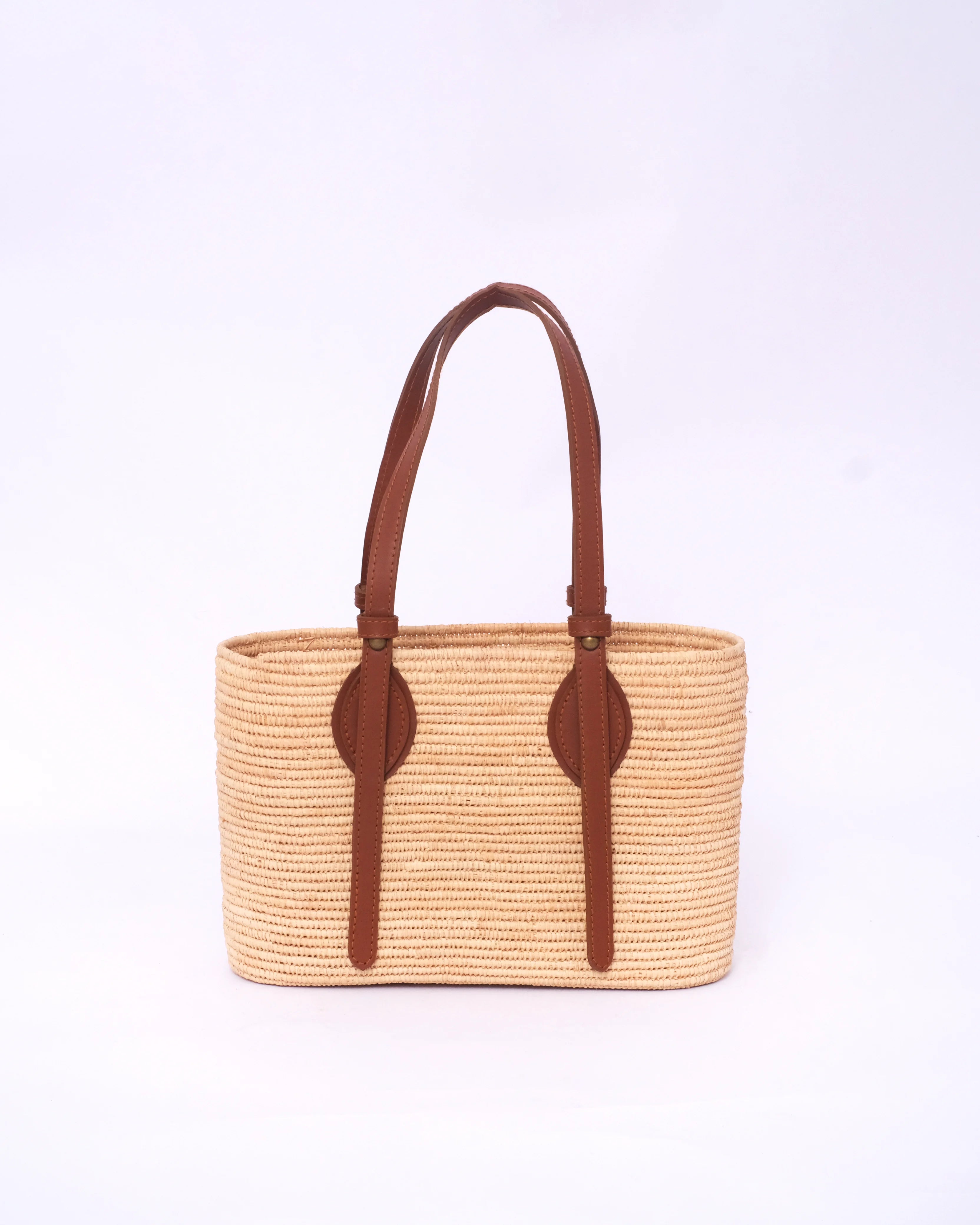 Large Raffia Market Tote With Natural Leather
