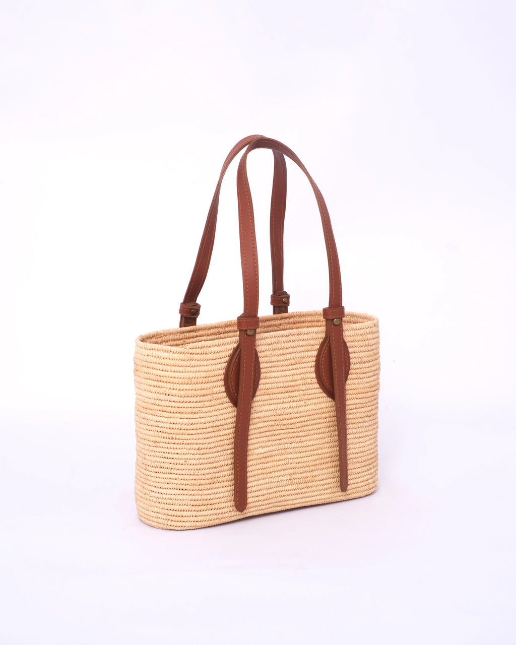 Large Raffia Market Tote With Natural Leather