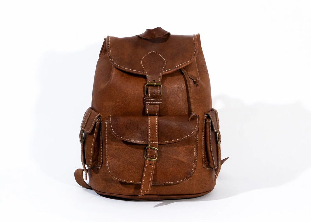 Tan Leather Large Backpack Bag
