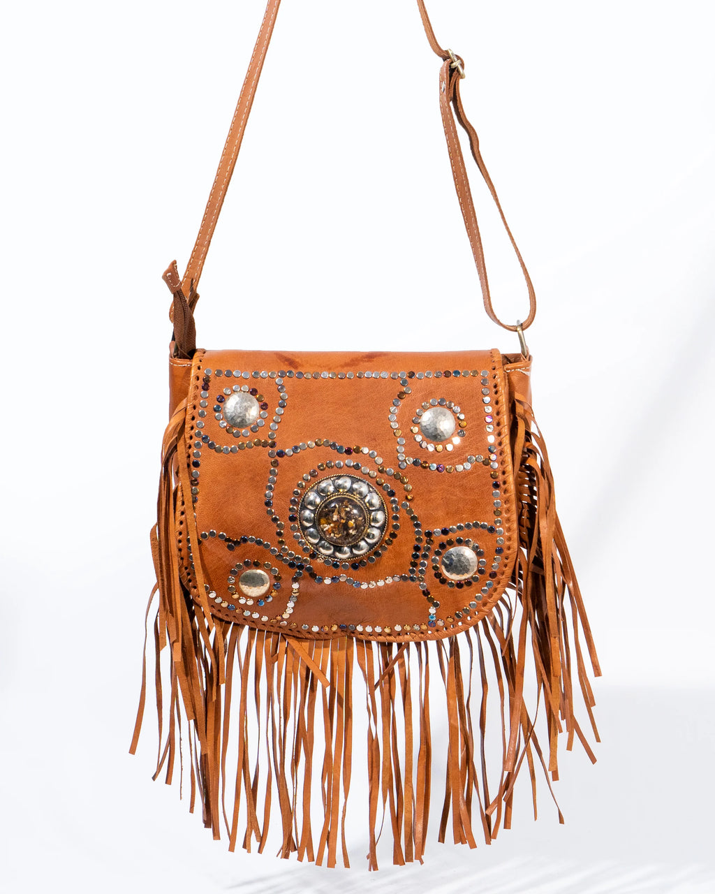 Tan Leather Fringe Crossbody Bag