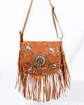 Tan Leather Fringe Crossbody Bag