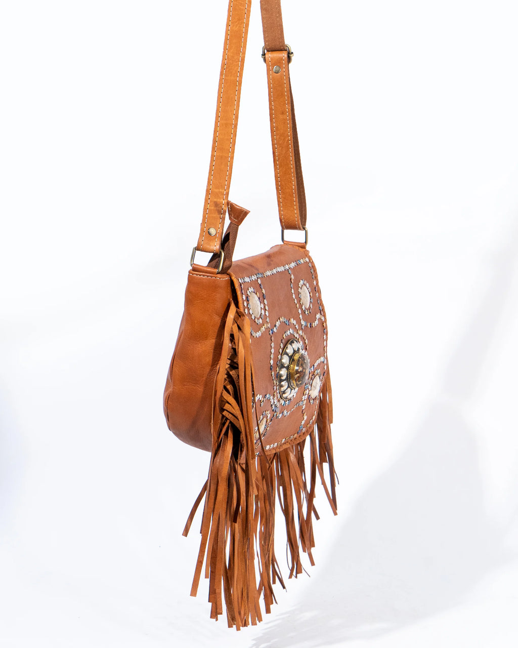Tan Leather Fringe Crossbody Bag