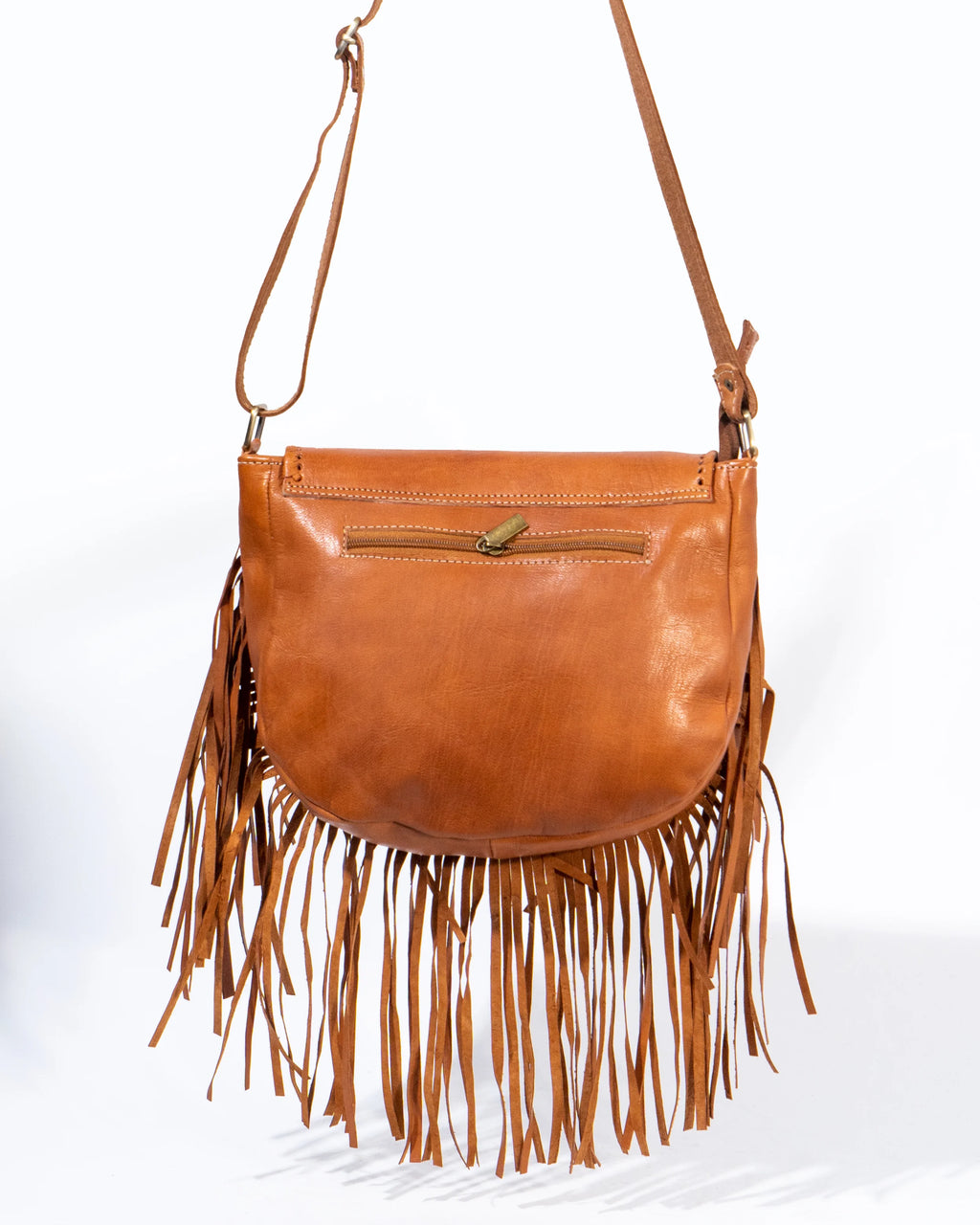 Tan Leather Fringe Crossbody Bag