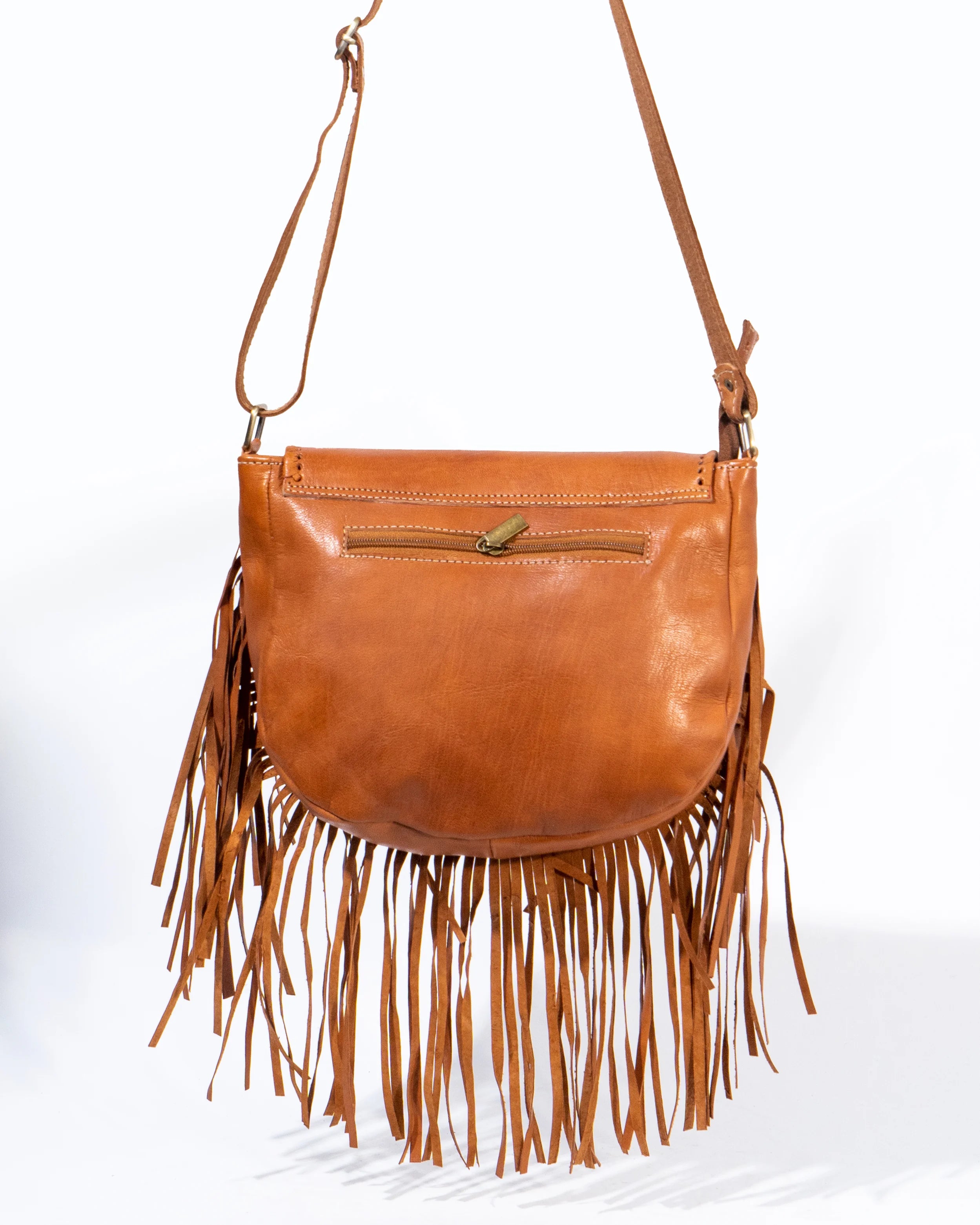 Tan Leather Fringe Crossbody Bag