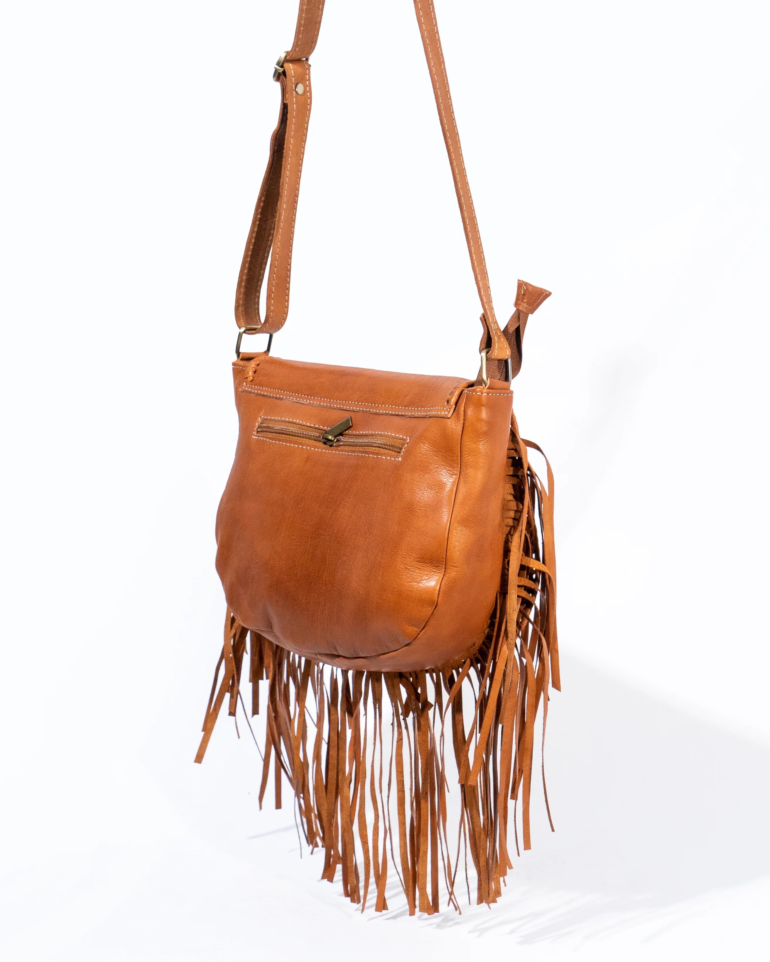 Tan Leather Fringe Crossbody Bag