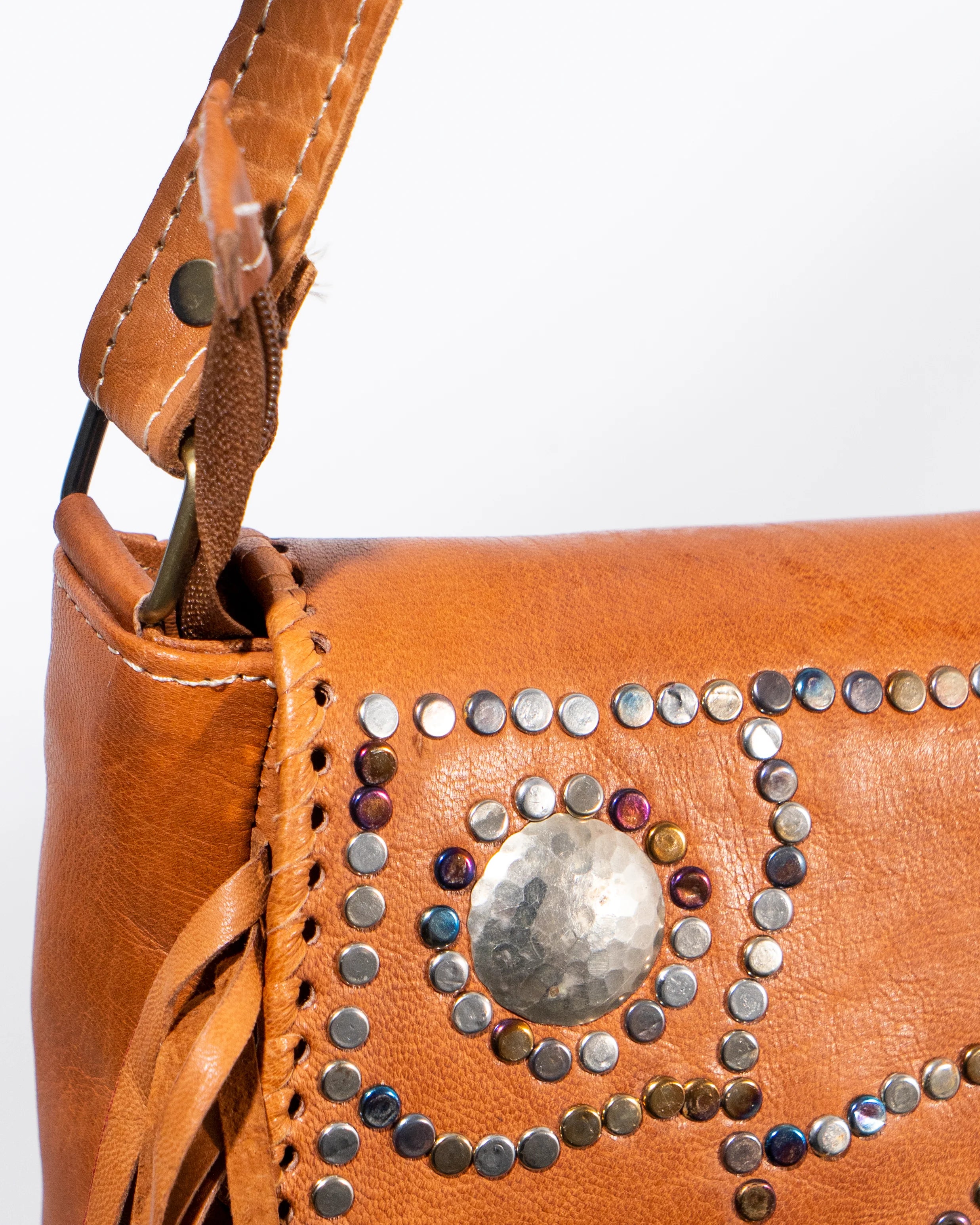 Tan Leather Fringe Crossbody Bag