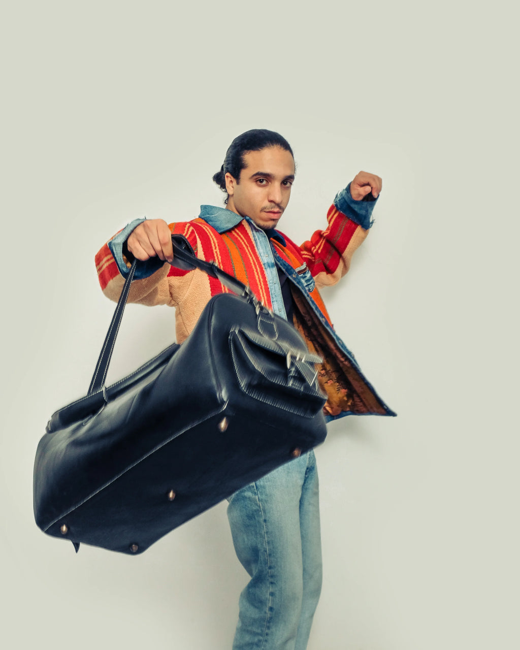 Black Leather Duffle Bag