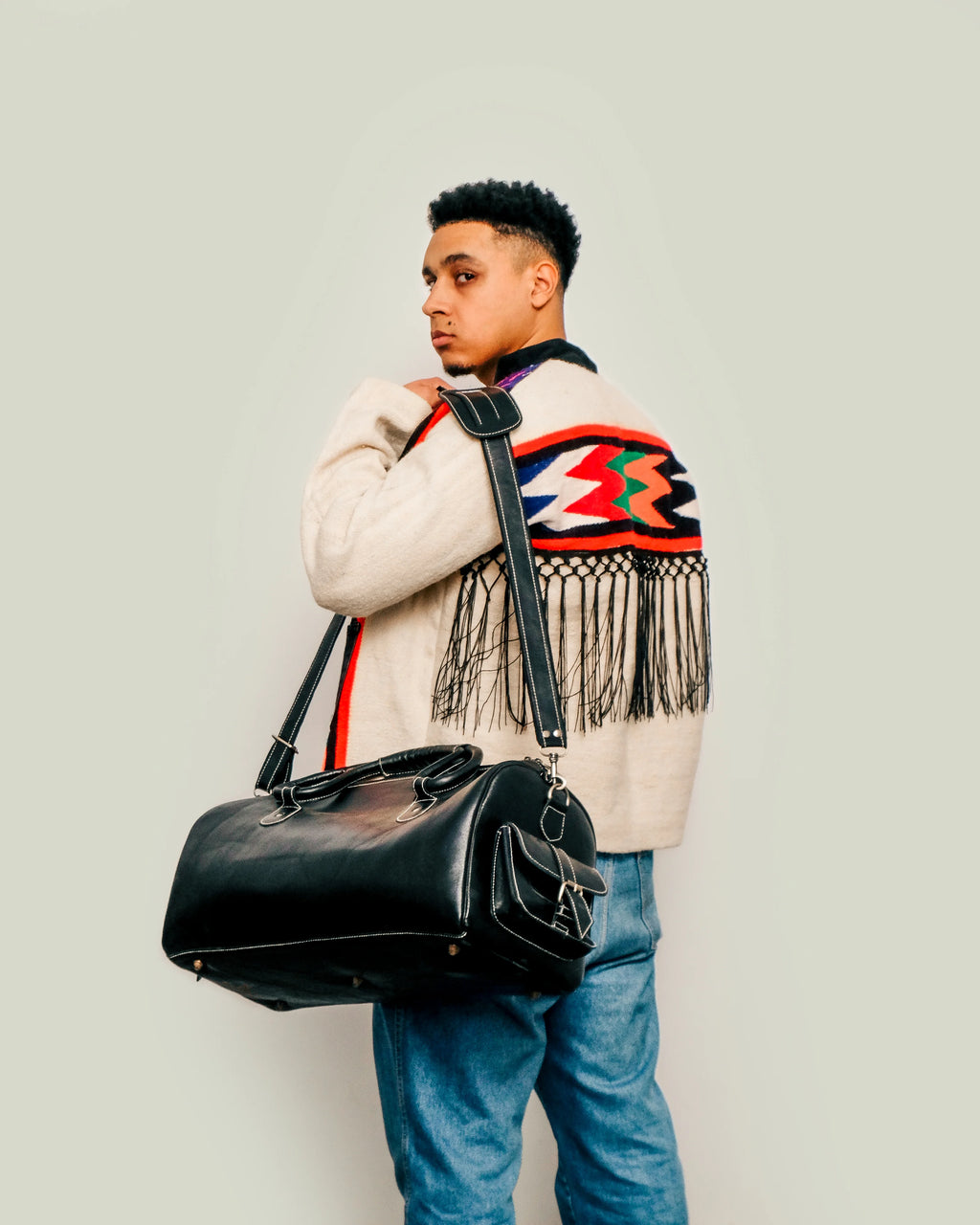 Black Leather Duffle Bag