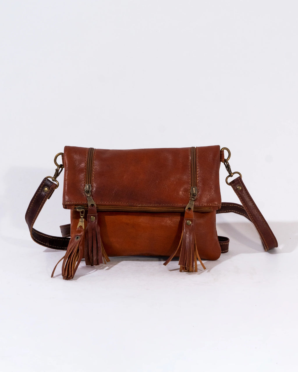 Brown Leather Tassel Shoulder Bag