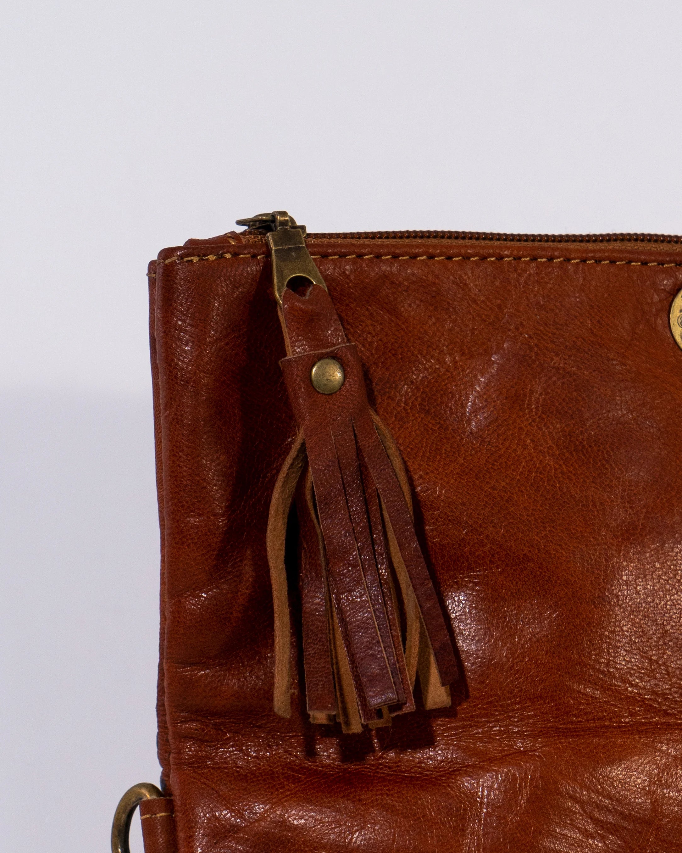 Brown Leather Tassel Shoulder Bag
