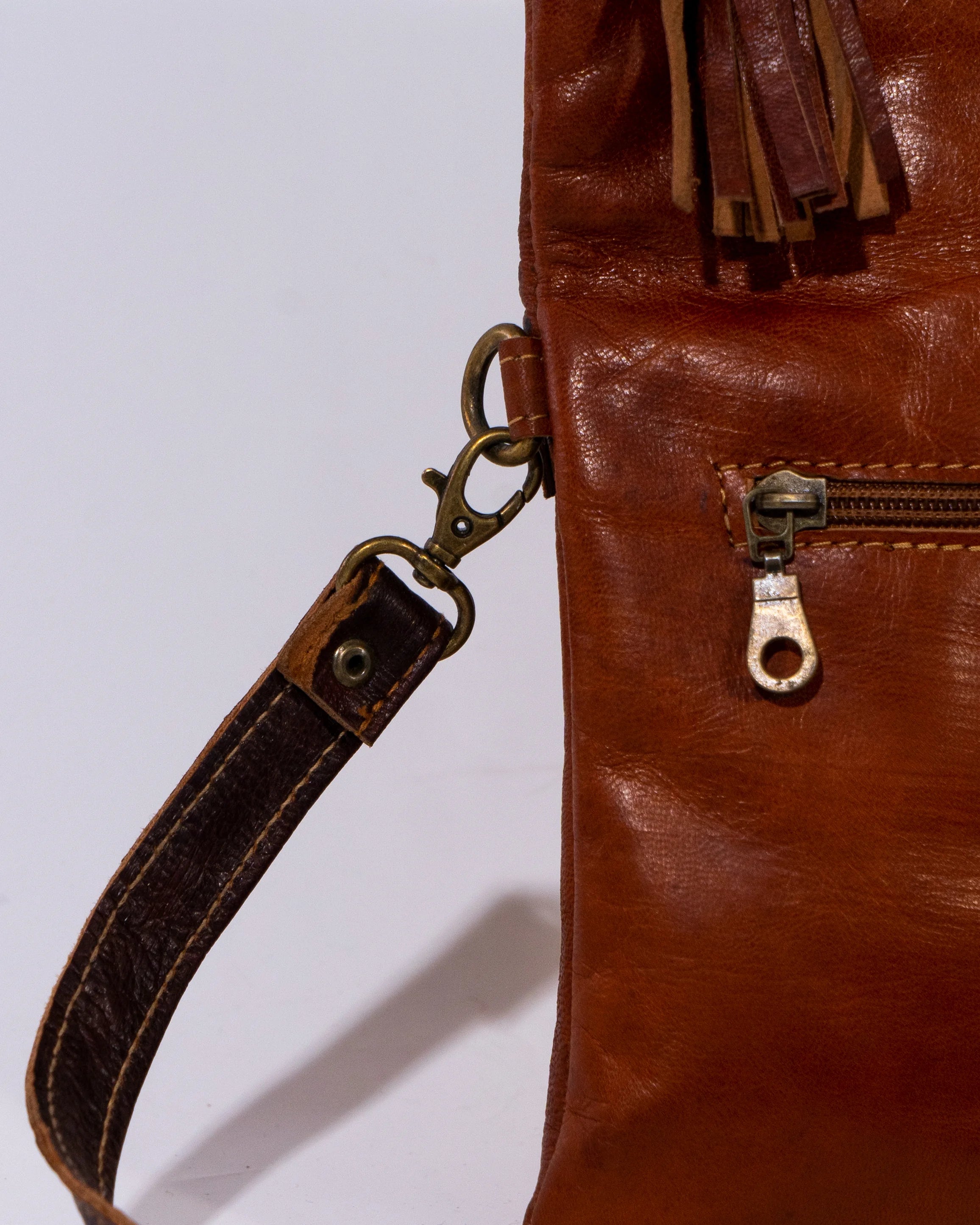 Brown Leather Tassel Shoulder Bag