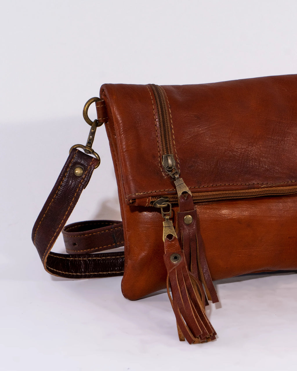 Brown Leather Tassel Shoulder Bag