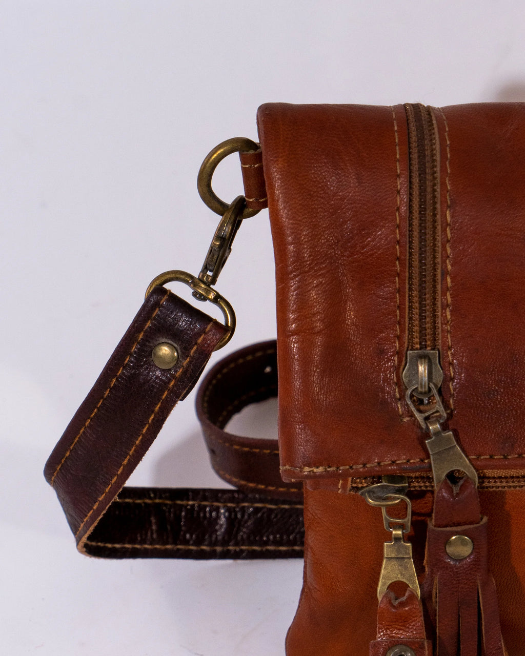 Brown Leather Tassel Shoulder Bag