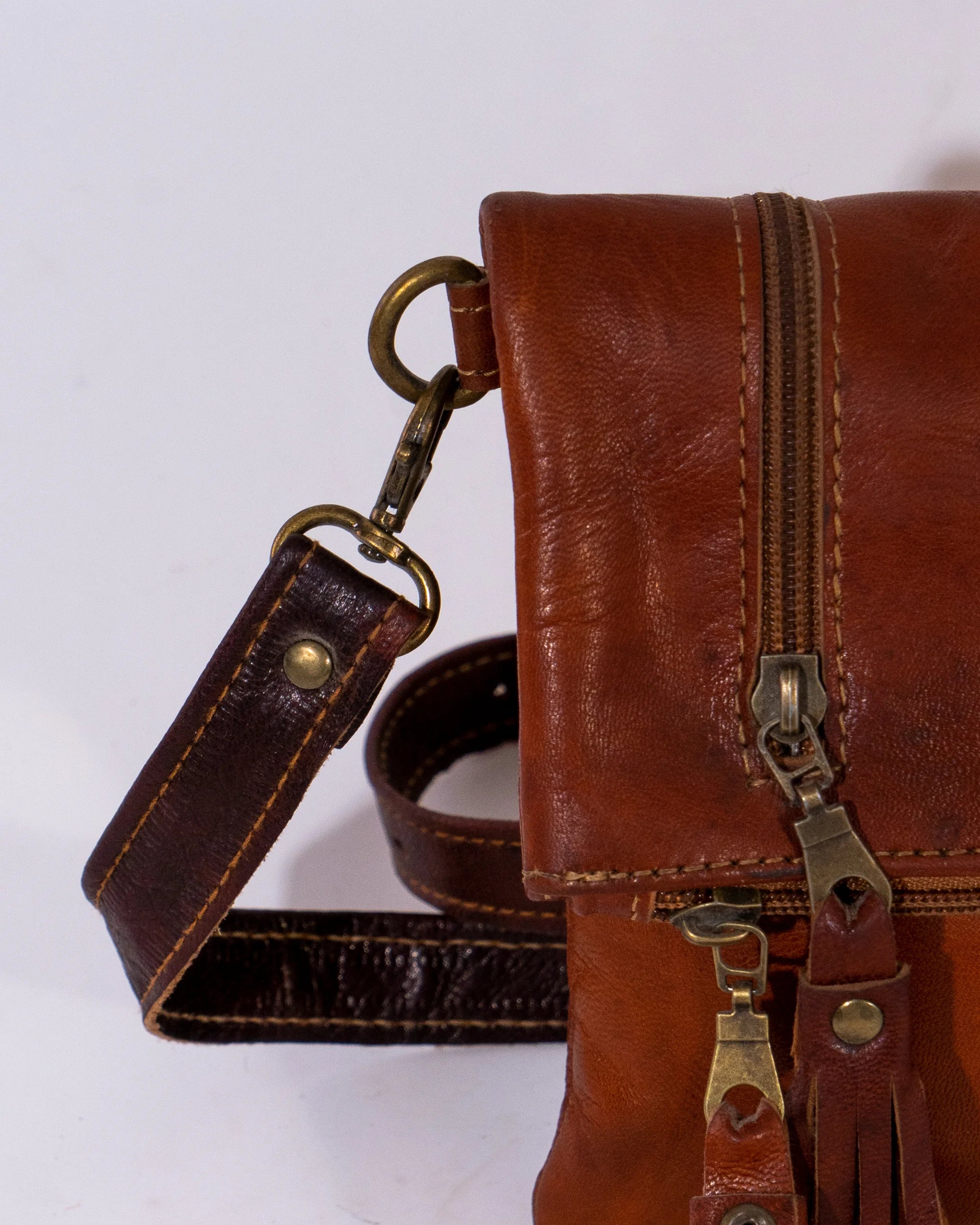 Brown Leather Tassel Shoulder Bag