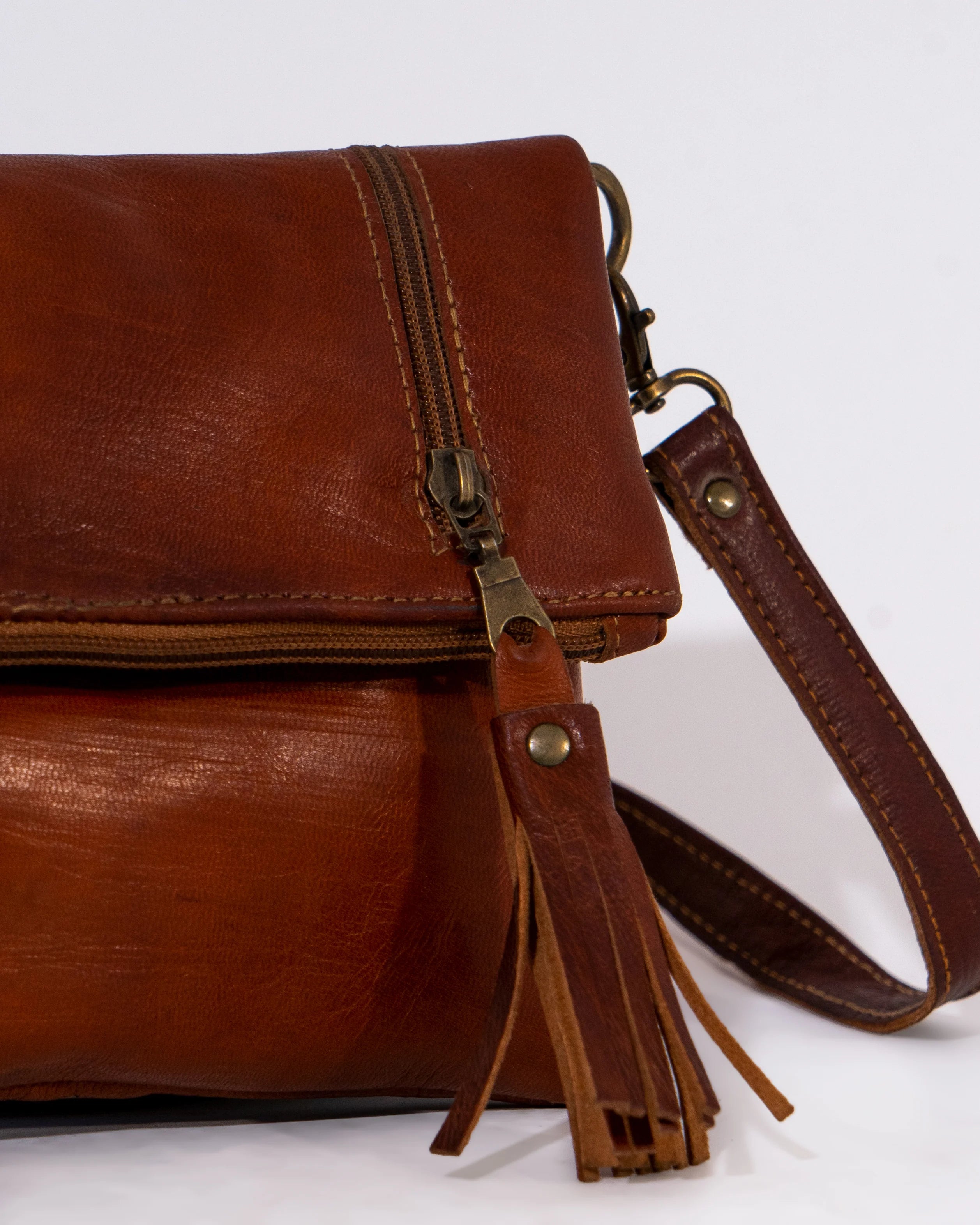 Brown Leather Tassel Shoulder Bag