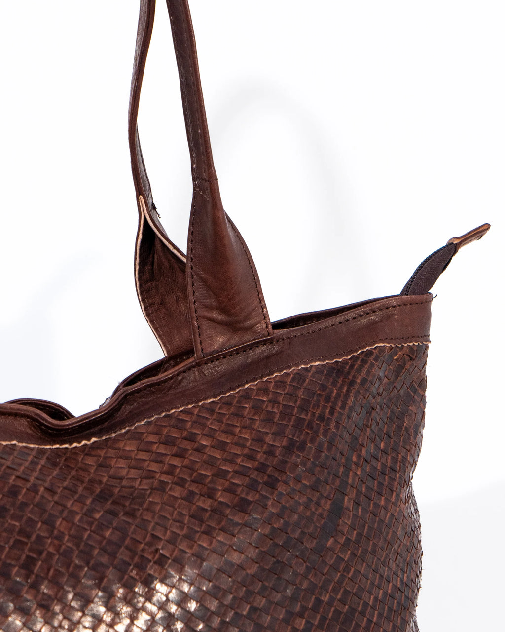 Brown Leather Woven Tote Bag
