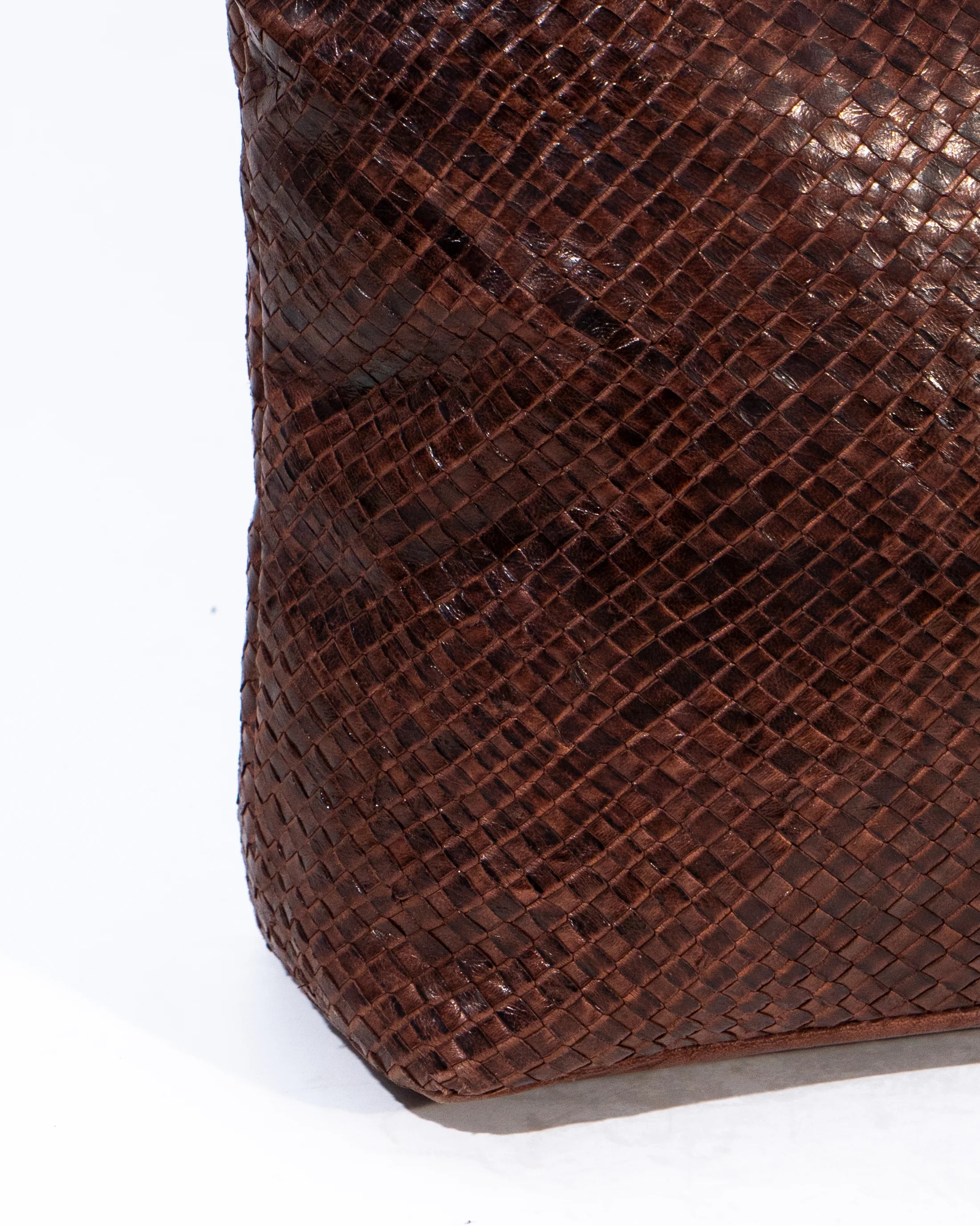 Brown Leather Woven Tote Bag