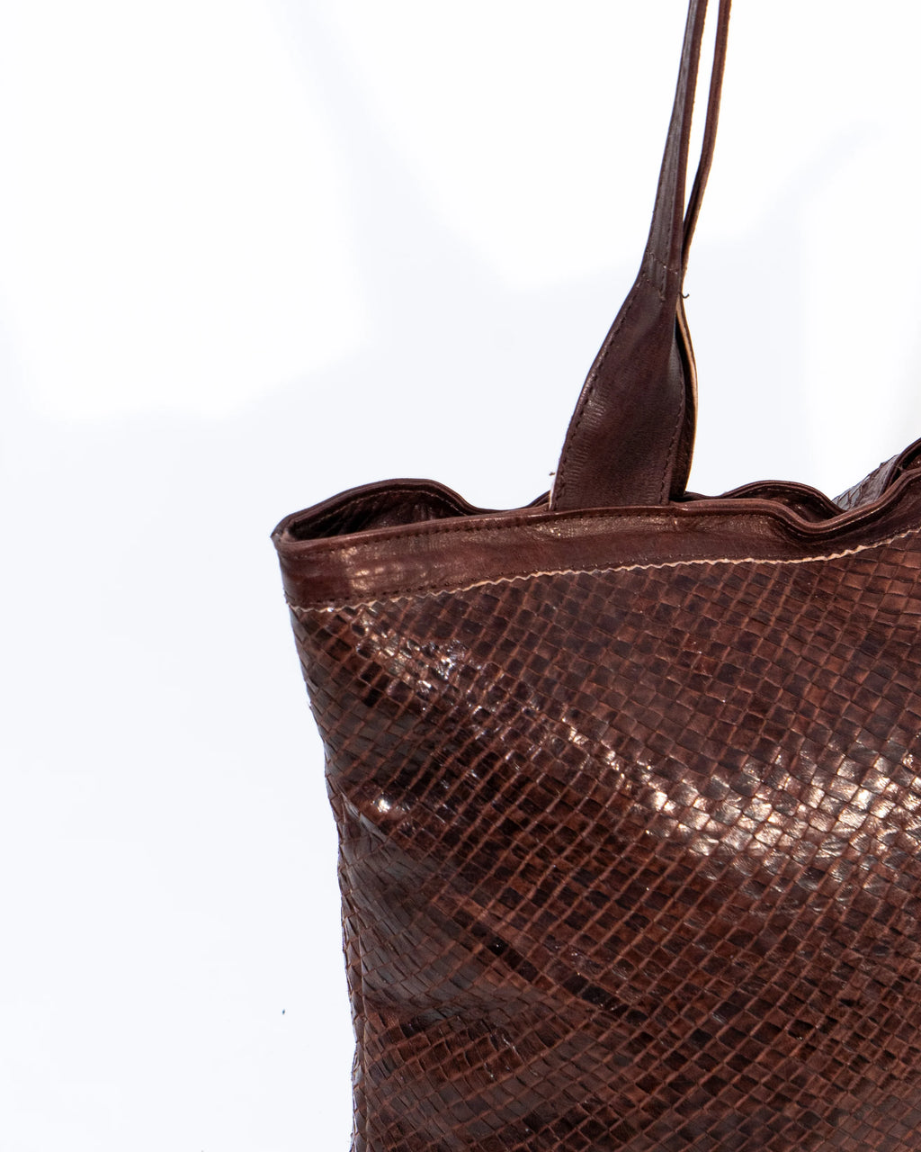 Brown Leather Woven Tote Bag