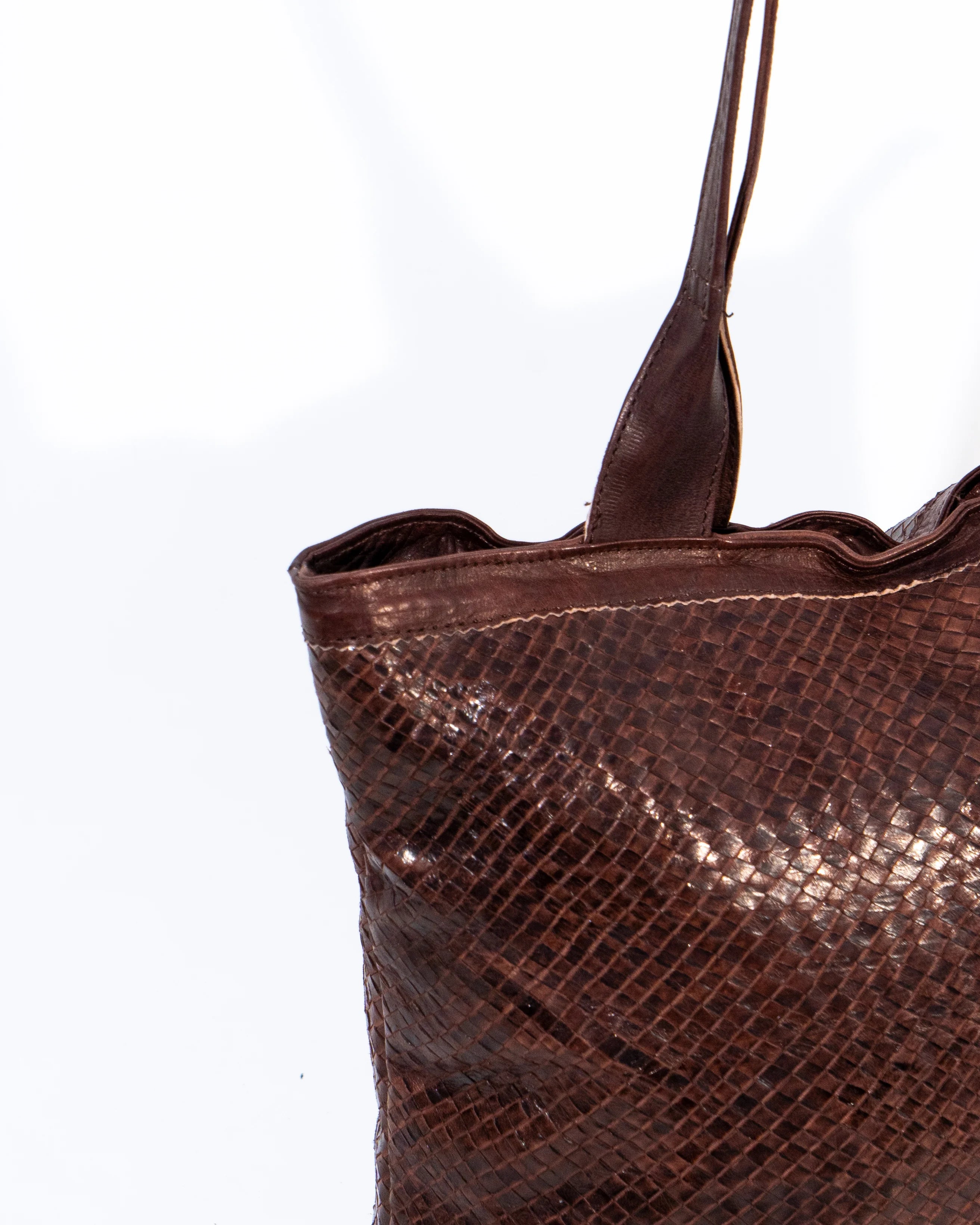 Brown Leather Woven Tote Bag