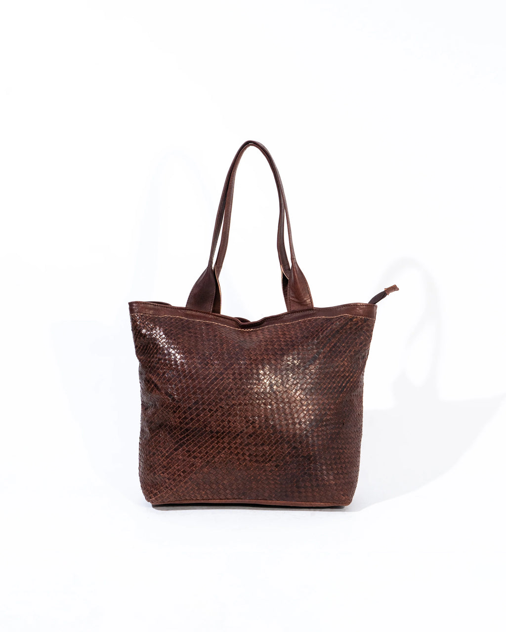 Brown Leather Woven Tote Bag