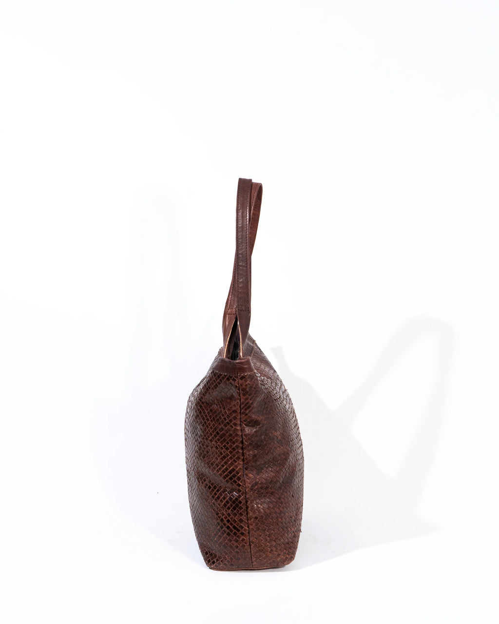 Brown Leather Woven Tote Bag