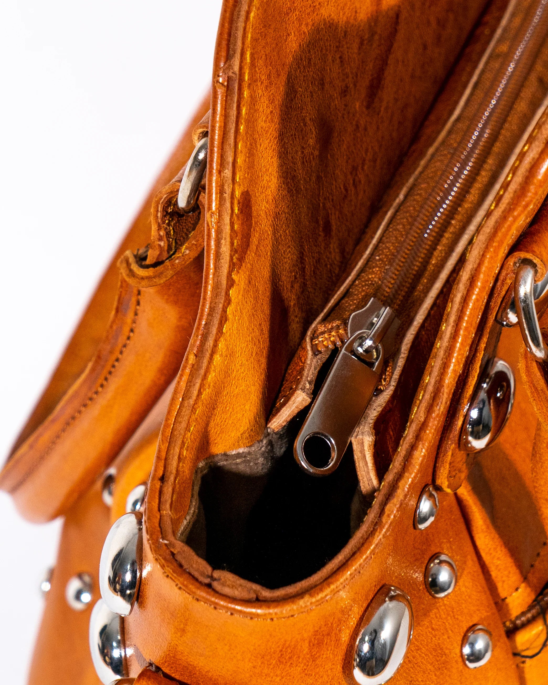 Tan Leather Studded Tote Bag