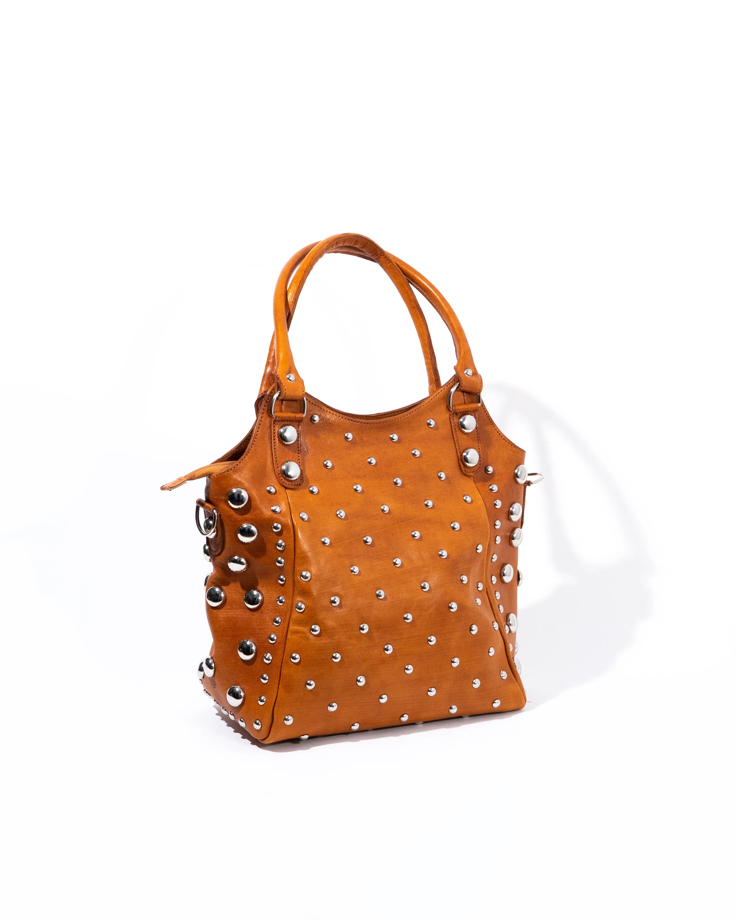 Tan Leather Studded Tote Bag