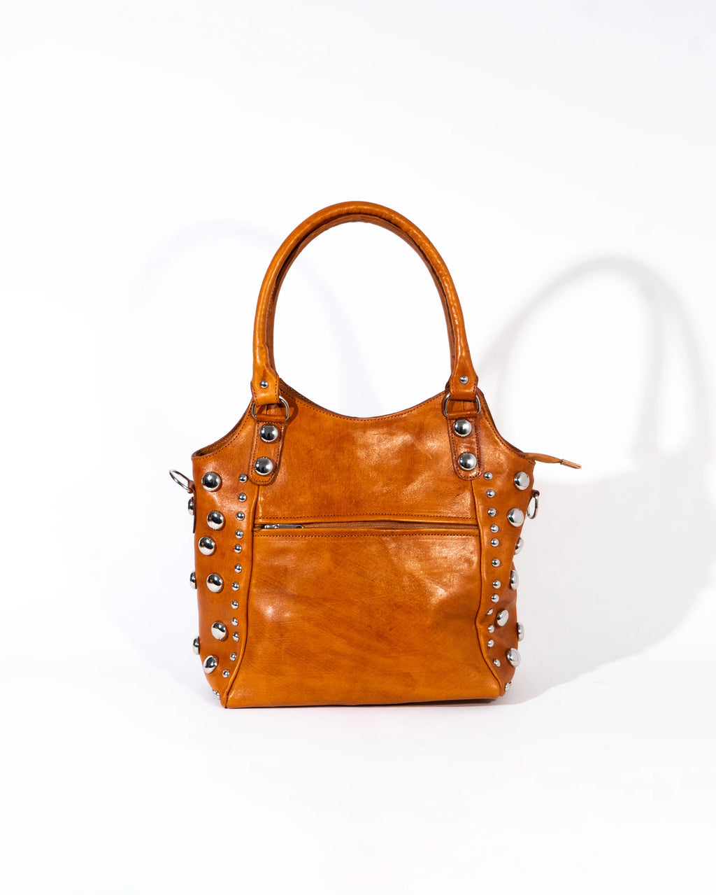 Tan Leather Studded Tote Bag