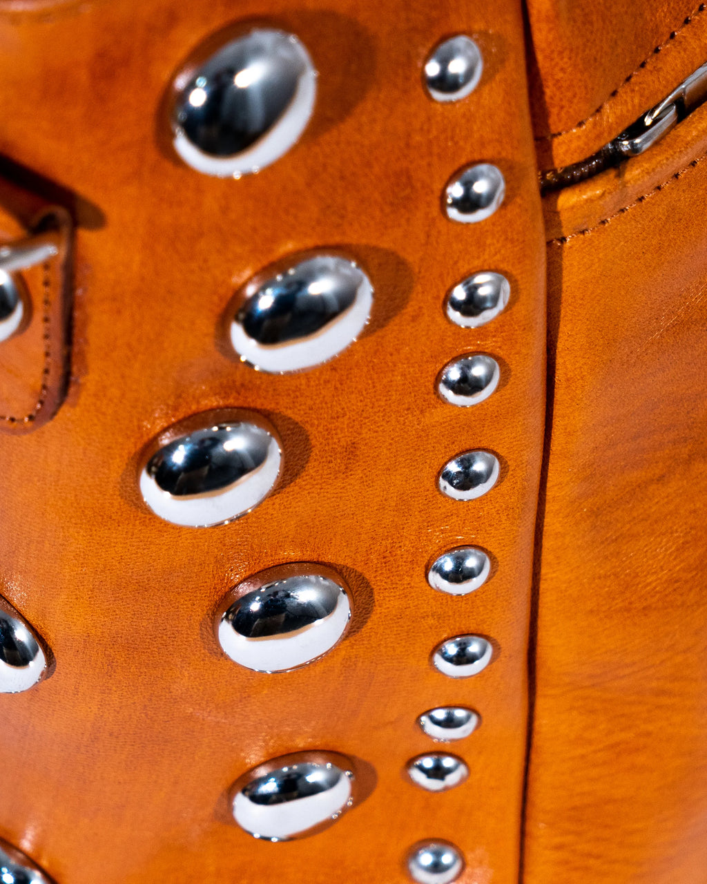 Tan Leather Studded Tote Bag
