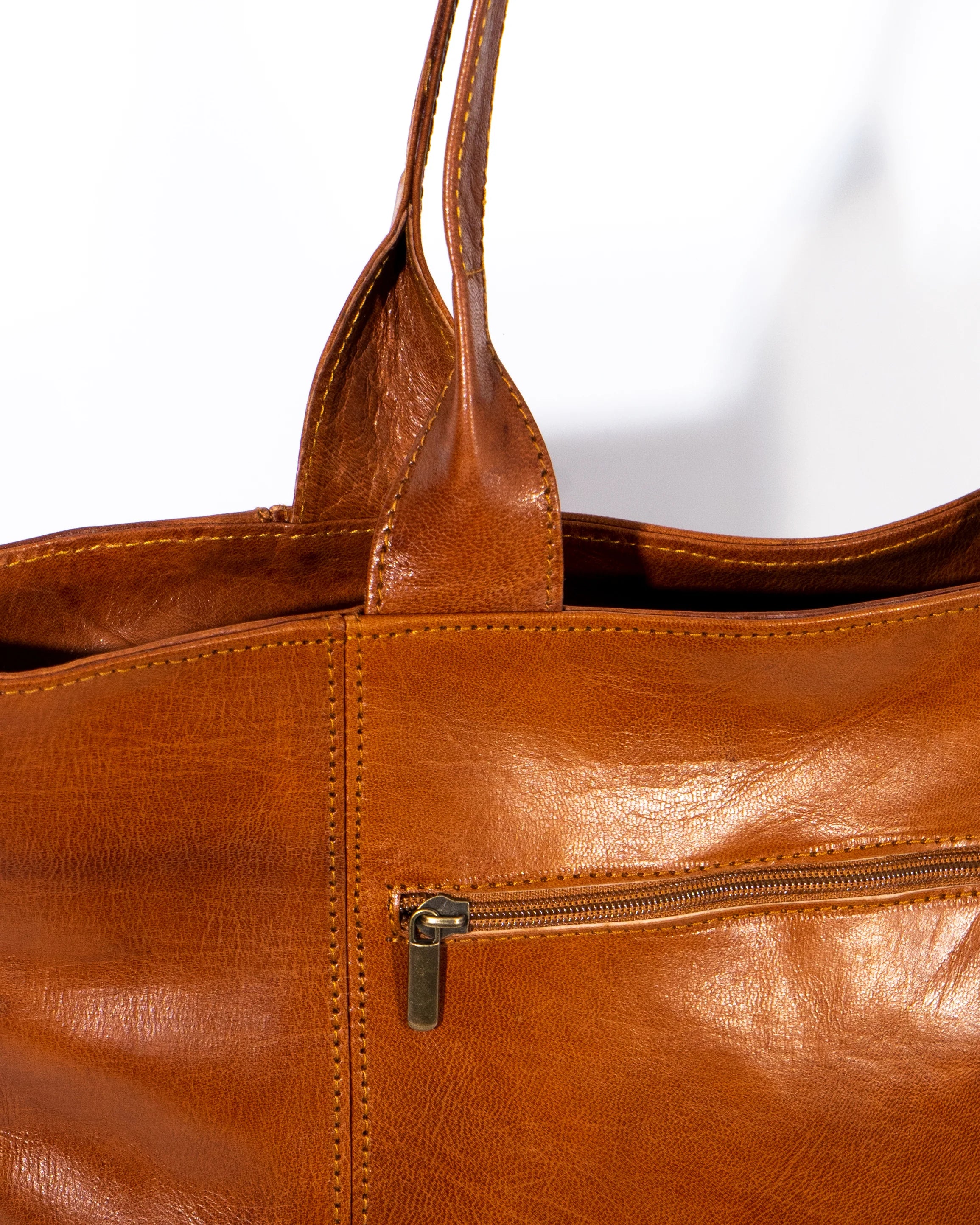 Tan Leather Large Tote Bag