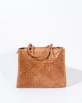 Tan Leather Woven Tote Bag