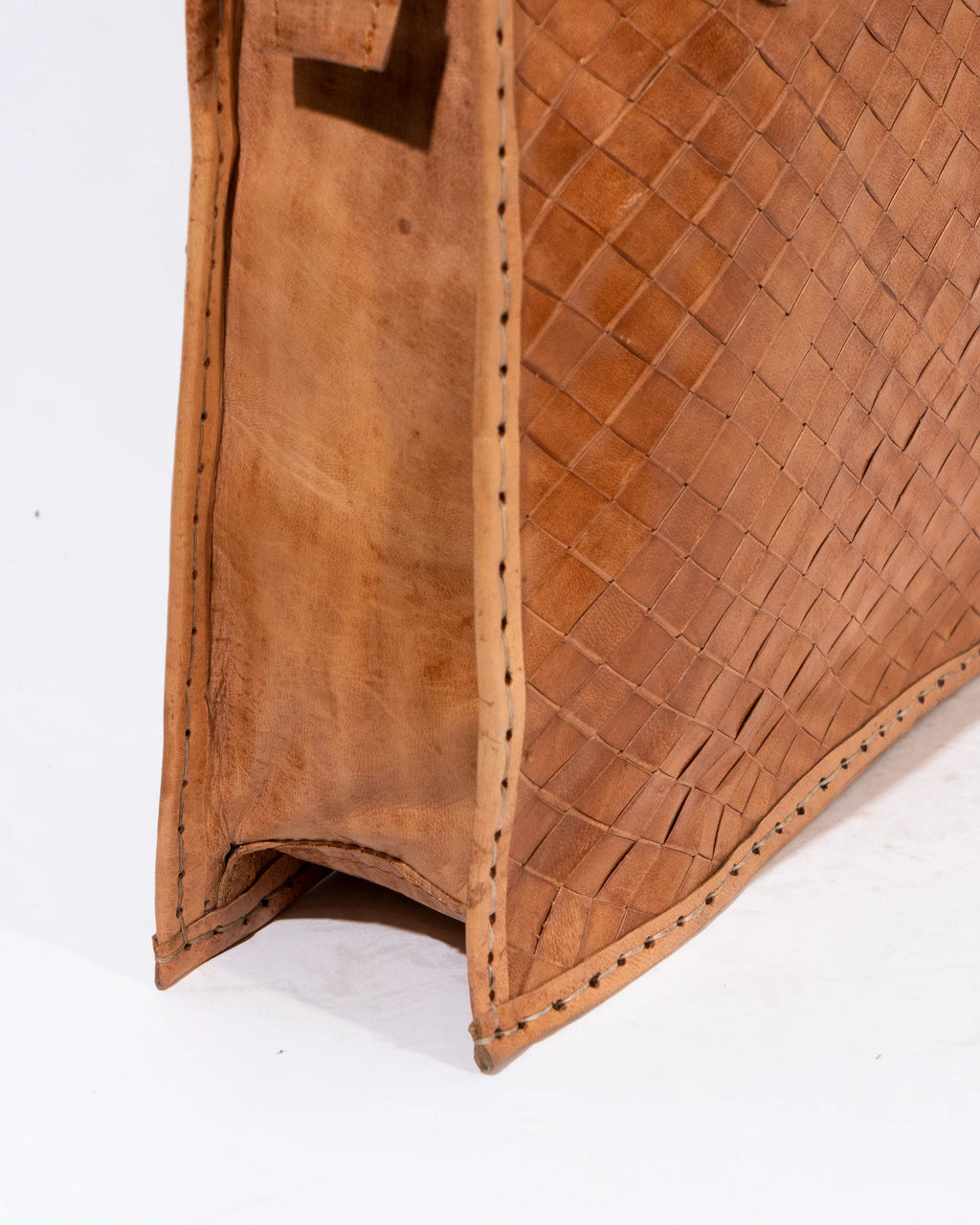 Tan Leather Woven Tote Bag