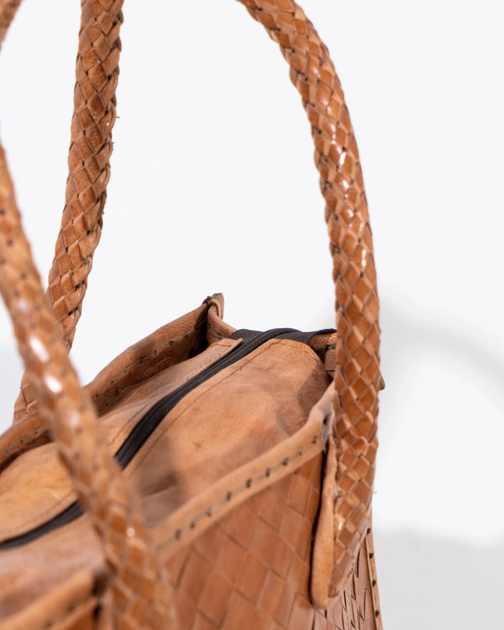 Tan Leather Woven Tote Bag
