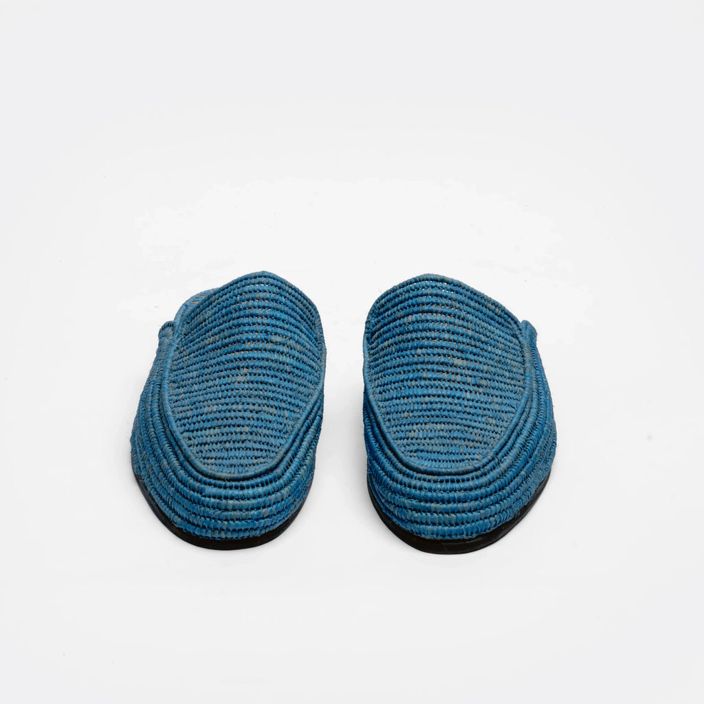 Mules en raphia bleu marine