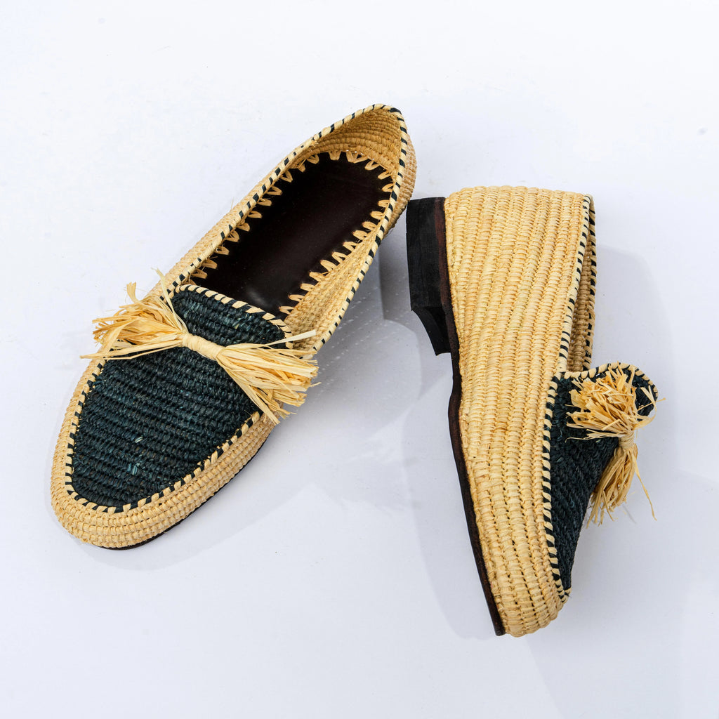 Men's Raffia Bow Loafers in Gray