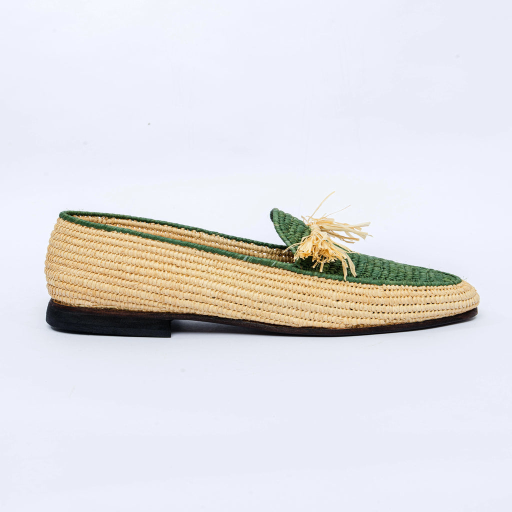 Men's Raffia Bow Loafers in Green