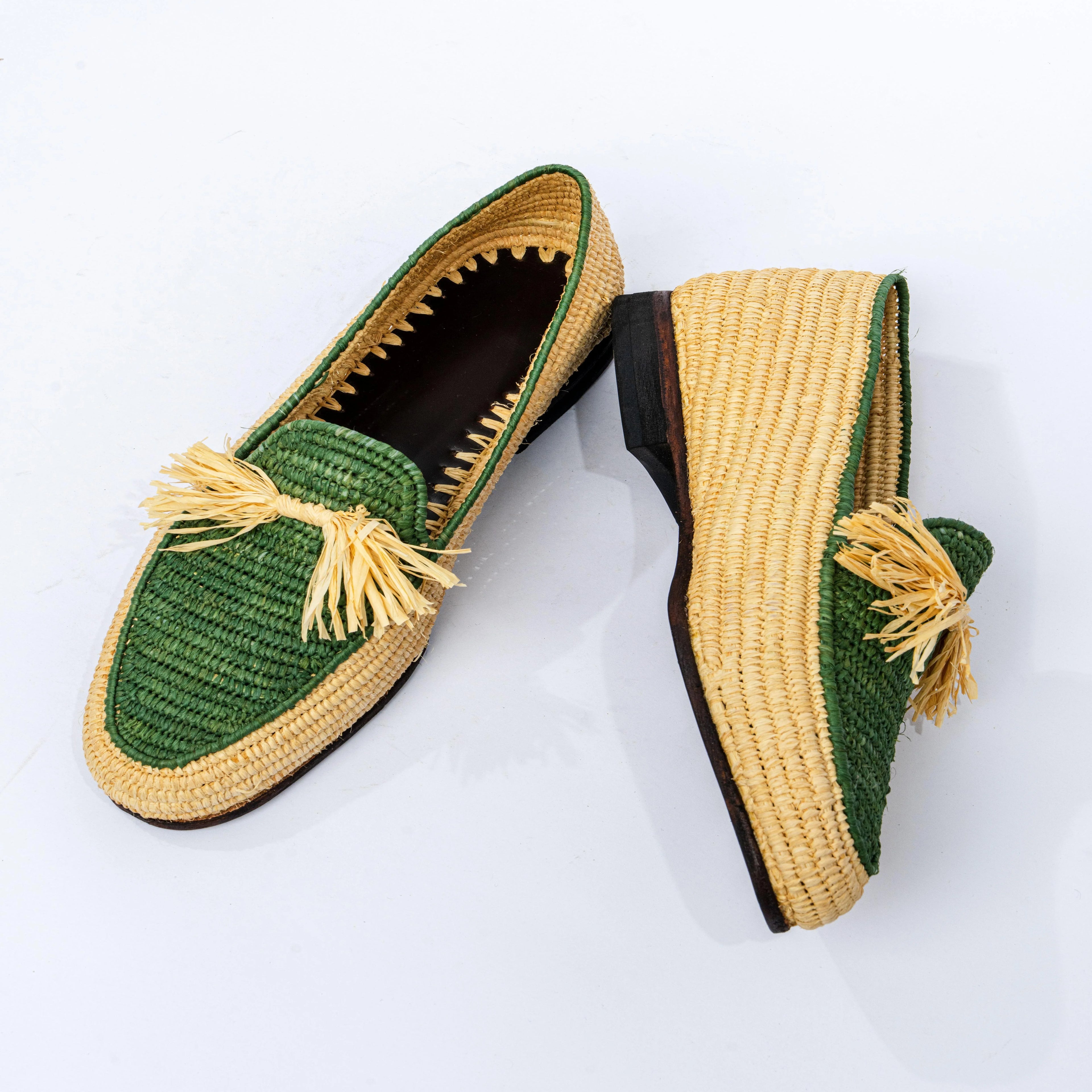 Men's Raffia Bow Loafers in Green