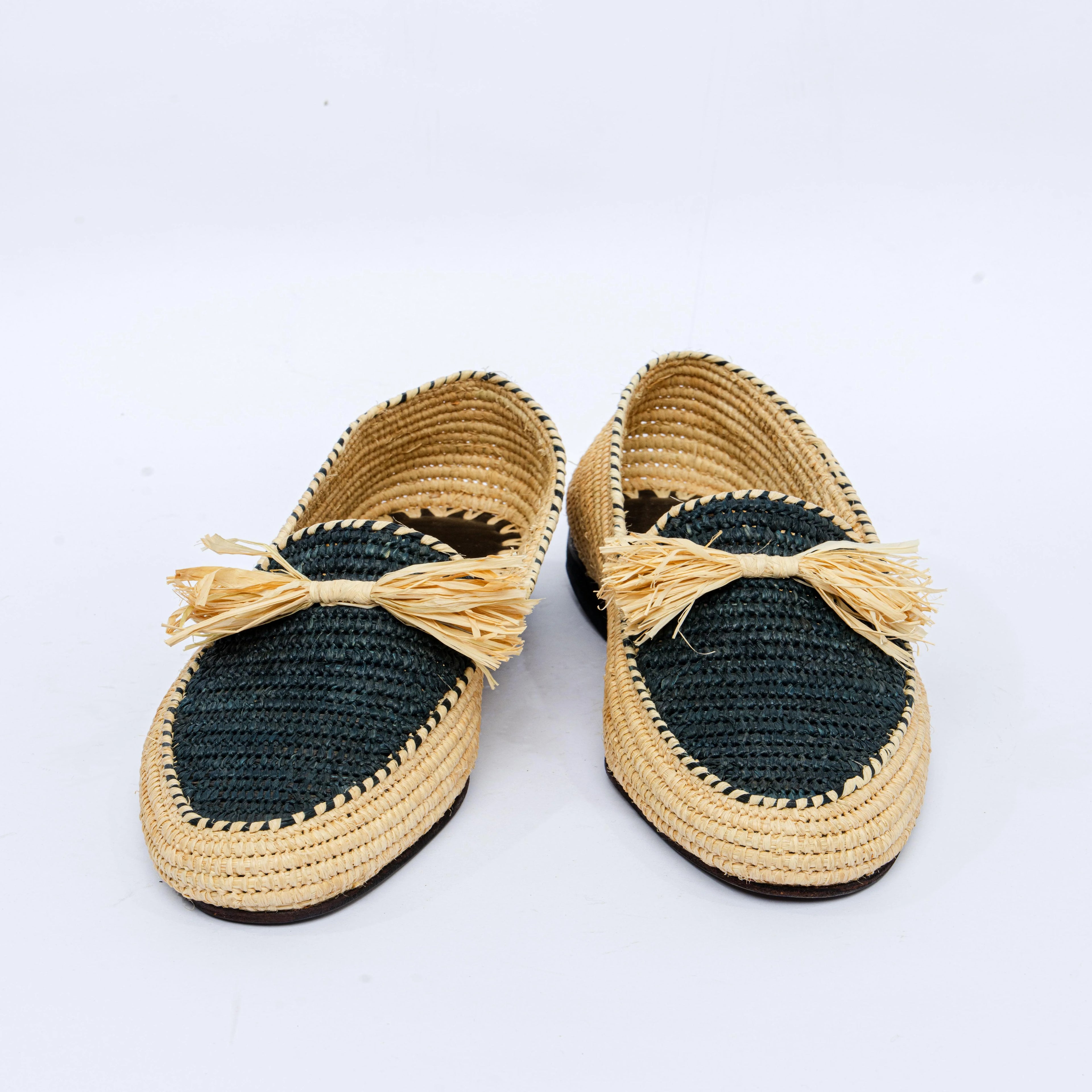 Men's Raffia Bow Loafers in Gray