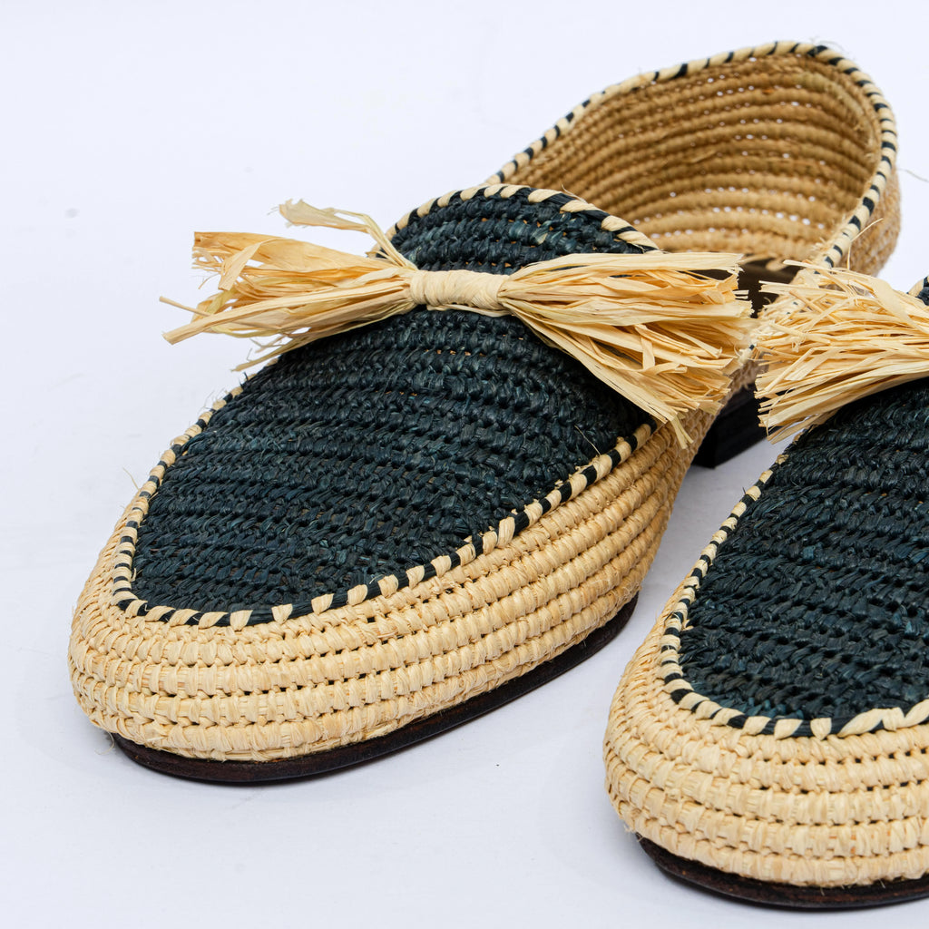 Men's Raffia Bow Loafers in Gray