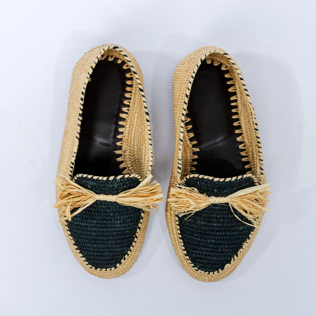 Men's Raffia Bow Loafers in Gray