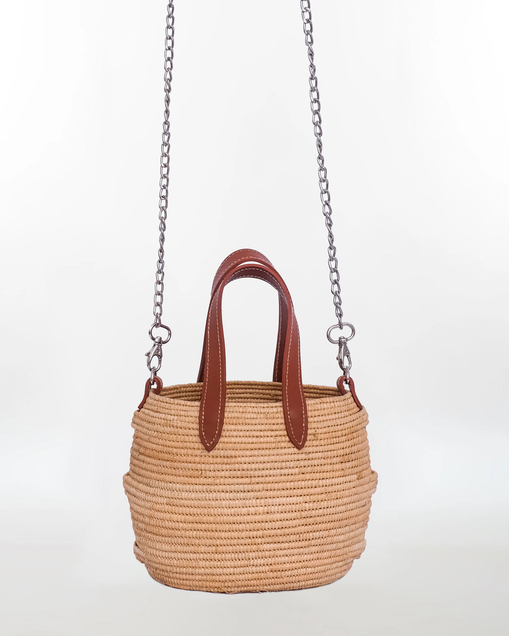 Mini Raffia Basket Tote — Leather Chain Strap
