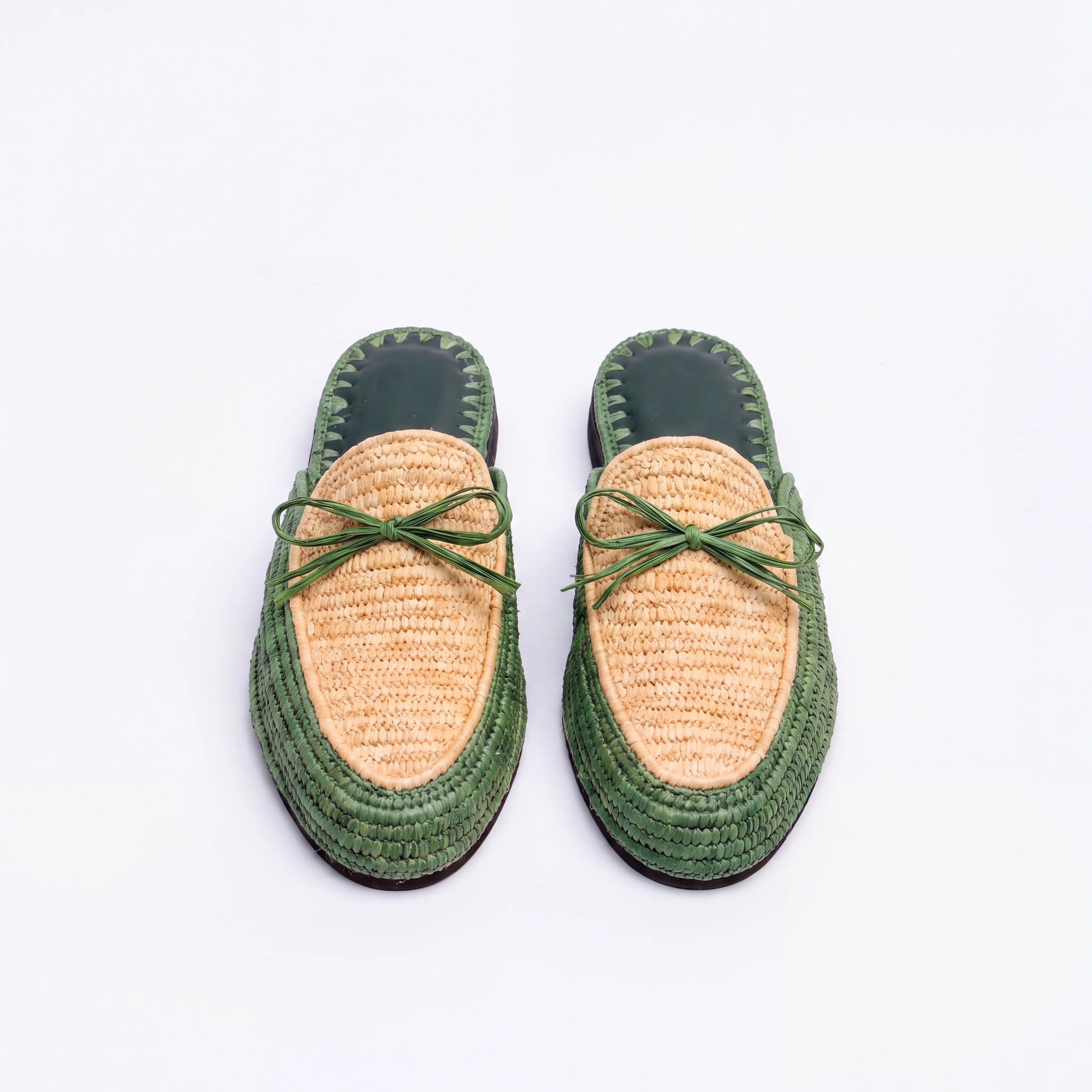 Raffia Mule Sandals in Green