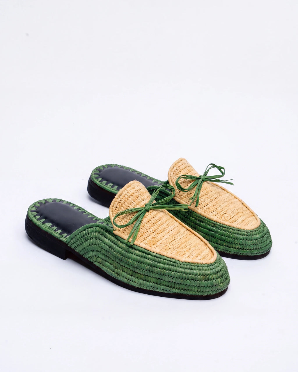 Raffia Mule Sandals in Green