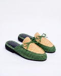 Raffia Mule Sandals in Green