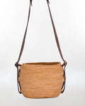 Oval Raffia Shoulder Bag — Natural Leather