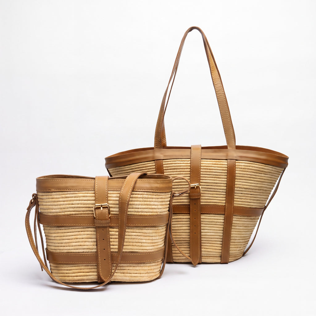 Raffia Tote Bag with Buckle Closure