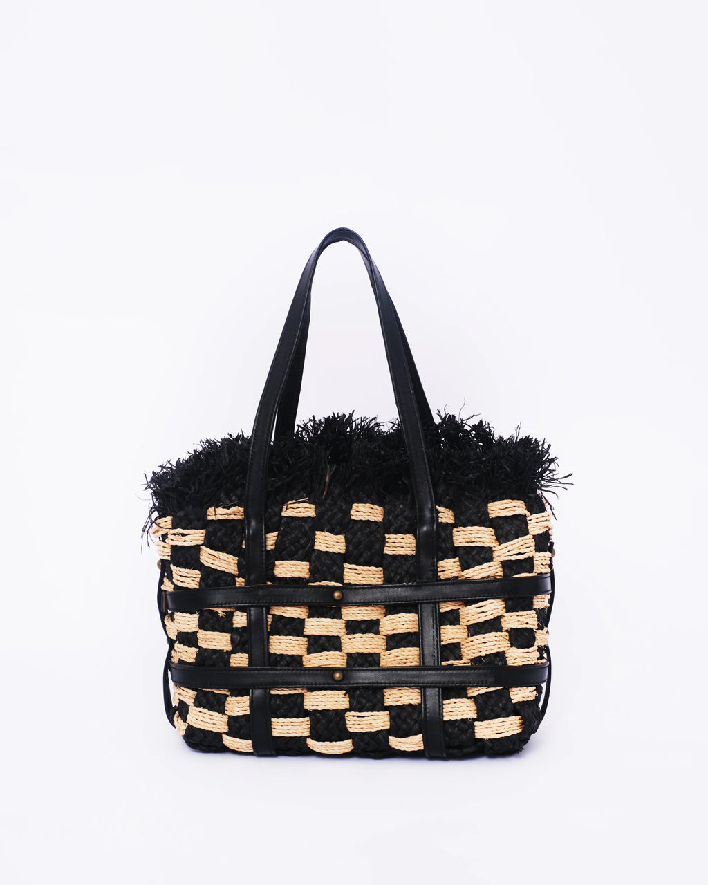 Raffia Checker Tote Bag