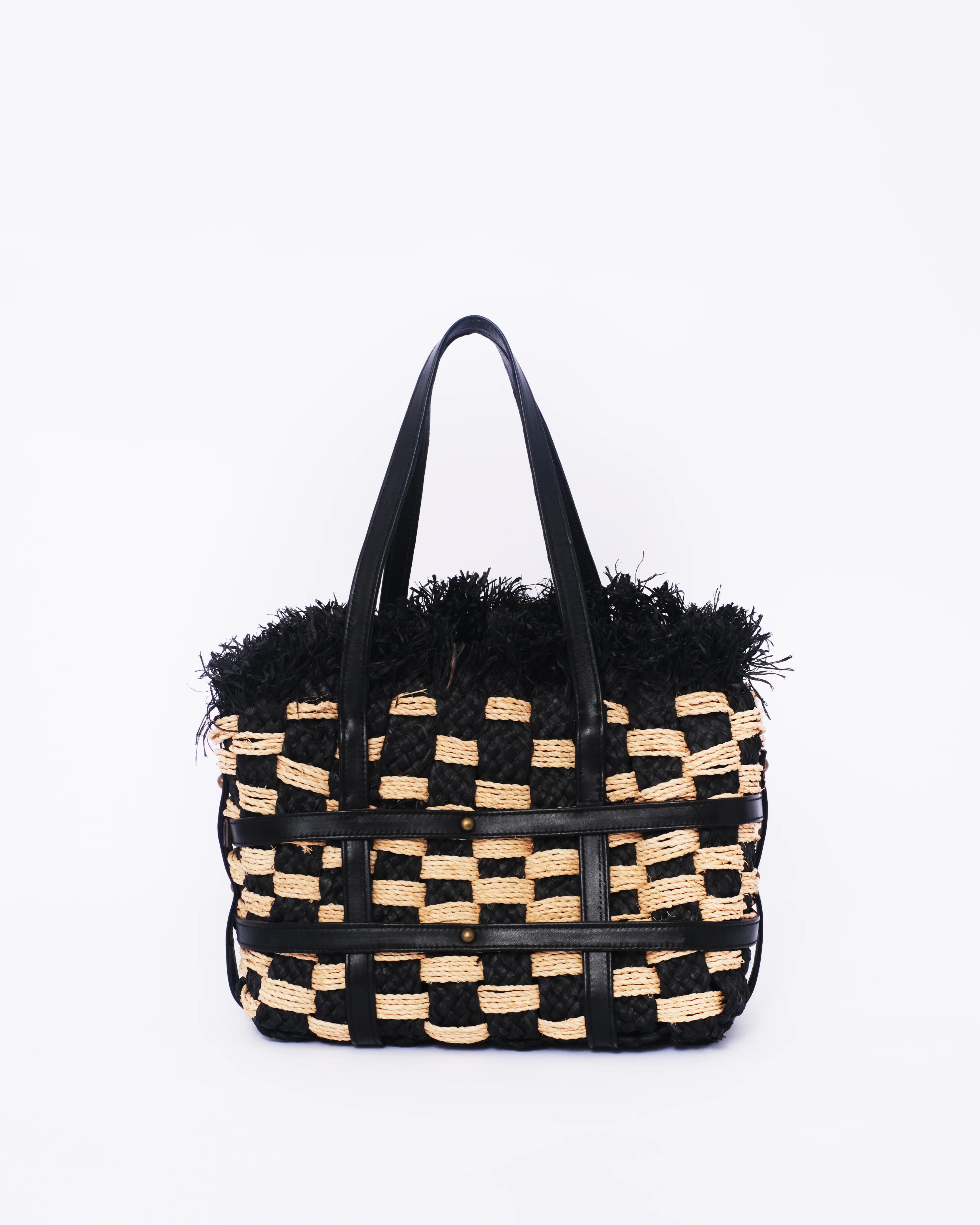 Raffia Checker Tote Bag