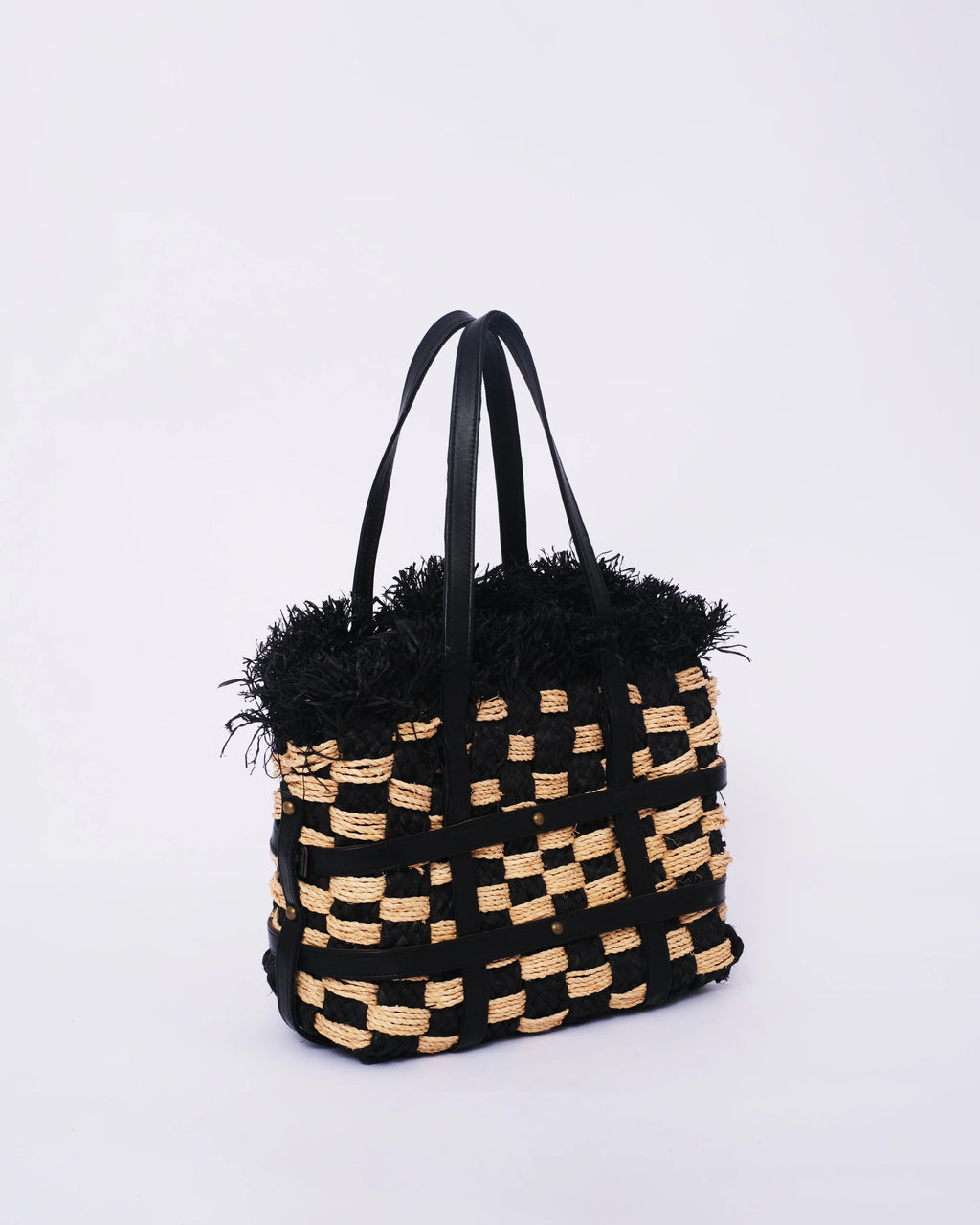 Raffia Checker Tote Bag